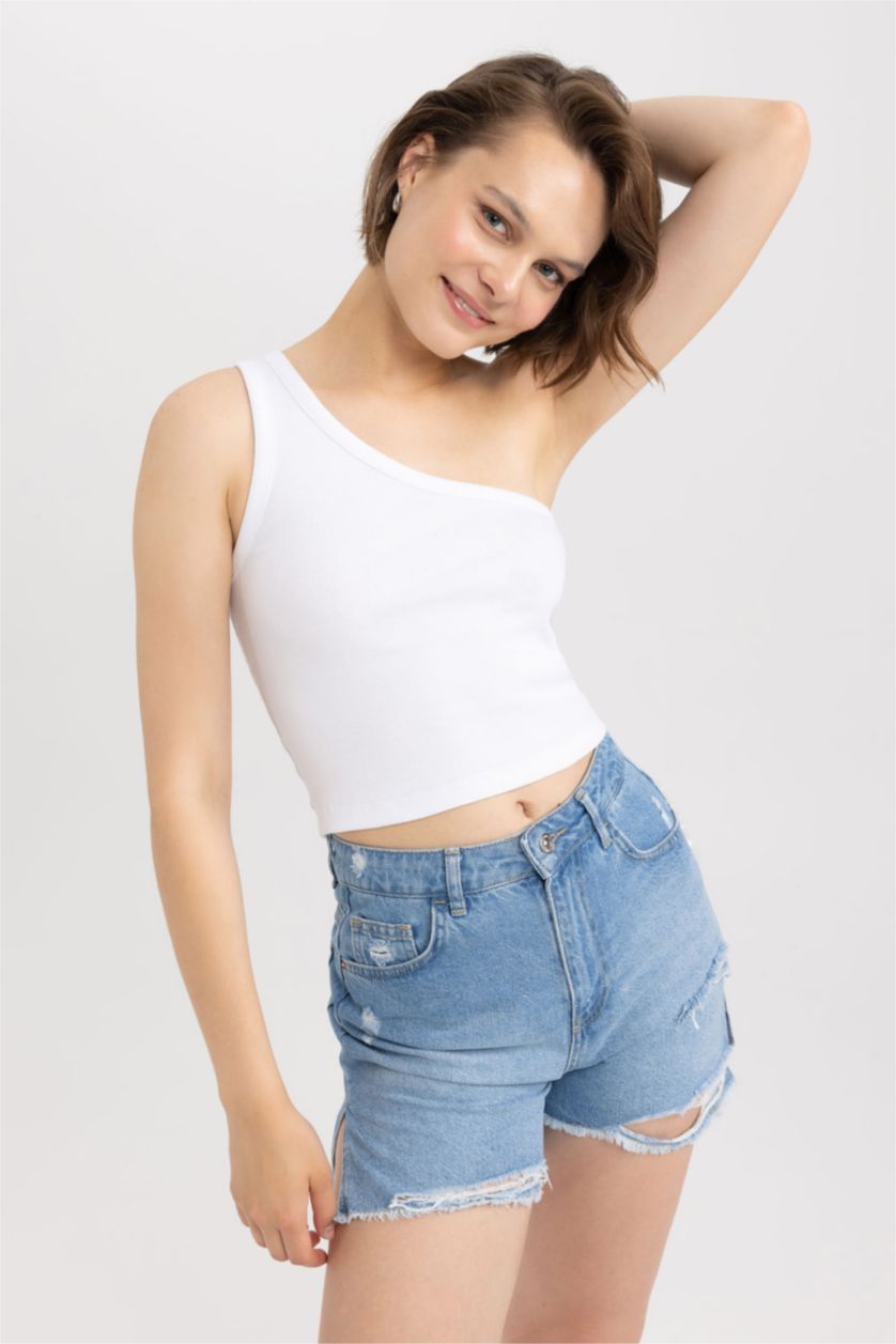 نساء أبيض كروب توب قطن سليم فيت