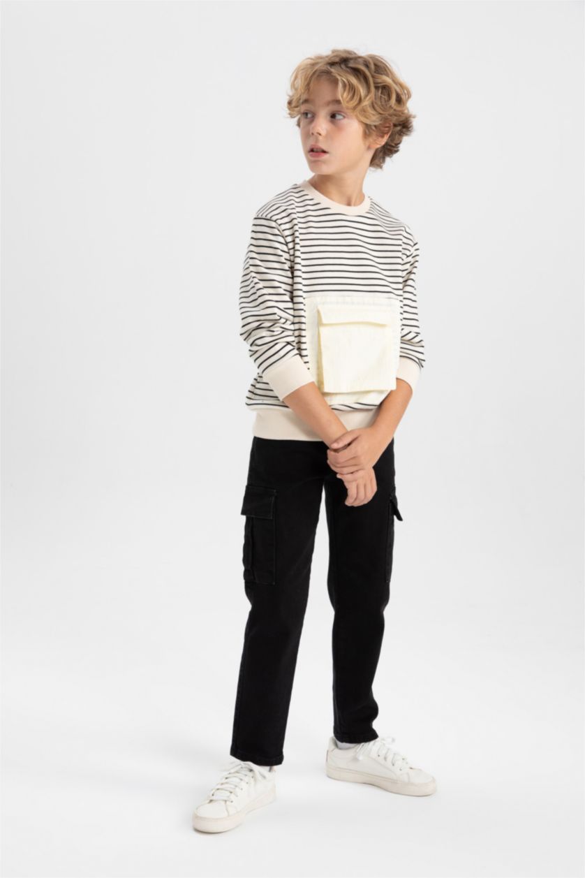 أولادي أسود بنطلون جينز كارجو بجيب