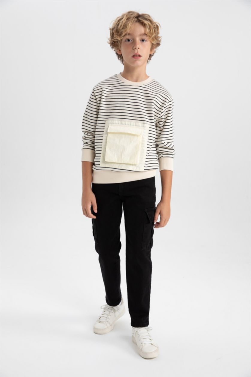 أولادي أسود بنطلون جينز كارجو بجيب