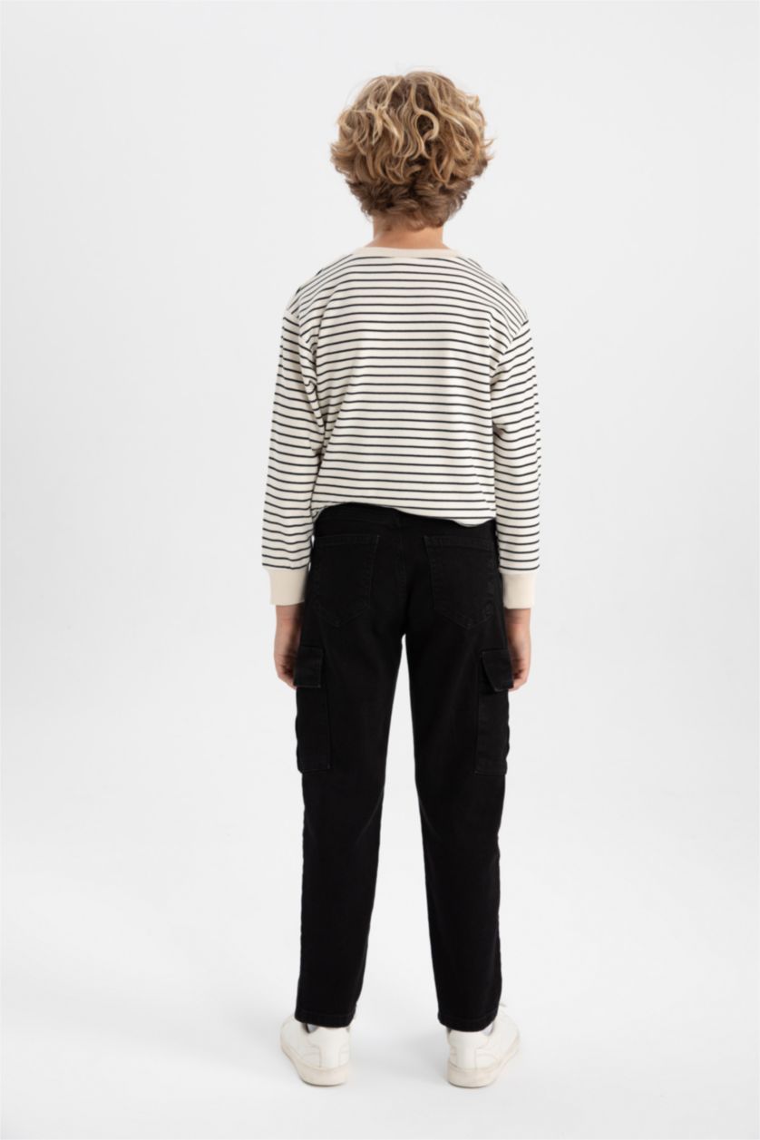 أولادي أسود بنطلون جينز كارجو بجيب