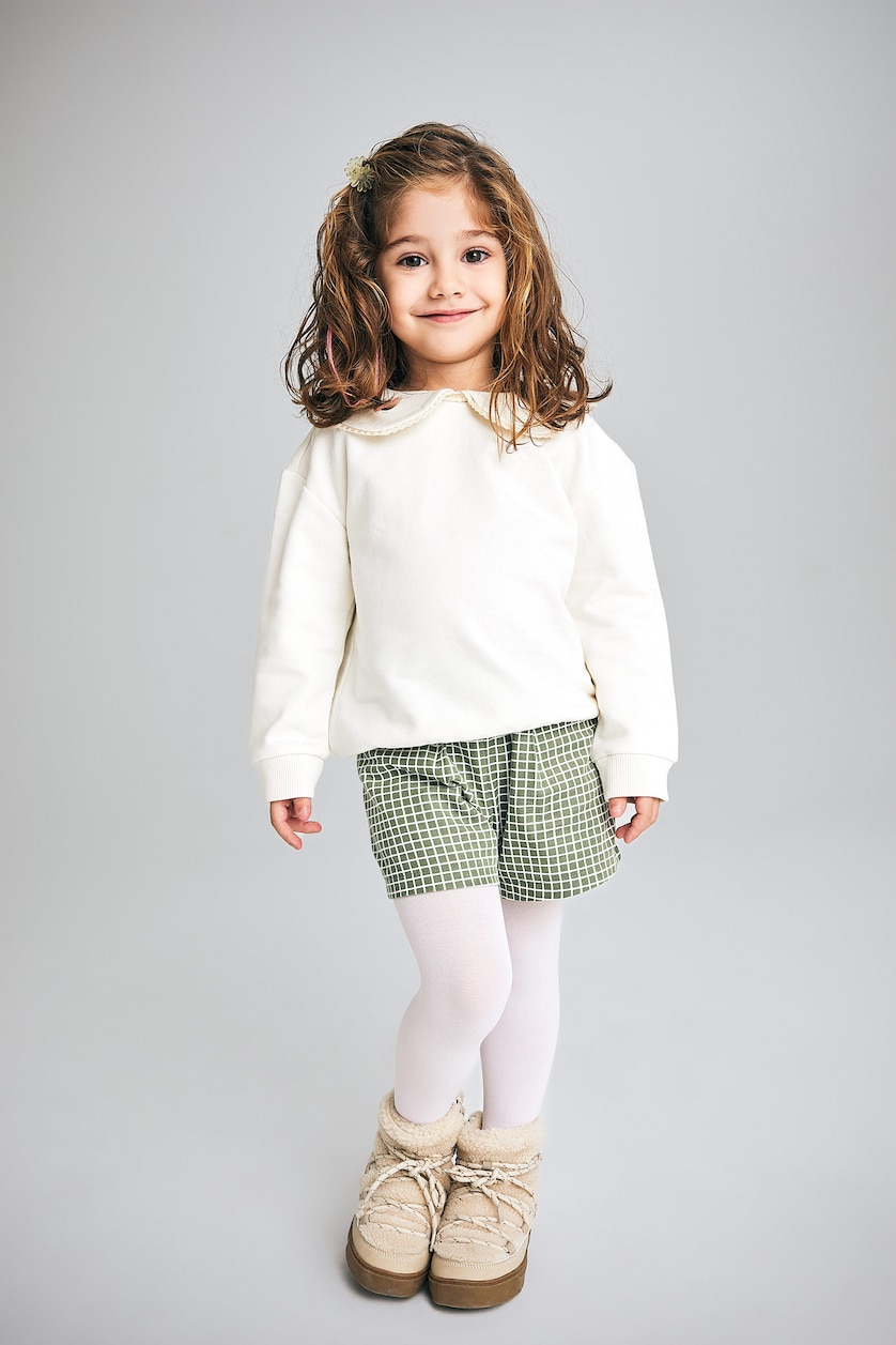 Baby Girls Khaki 3 piece Regular Fit Baby Collar Plaid Set