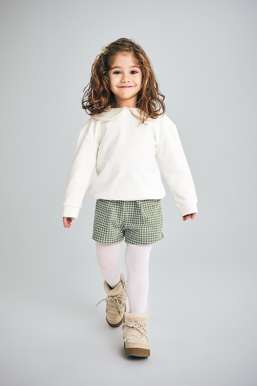 Baby Girls Khaki 3 piece Regular Fit Baby Collar Plaid Set