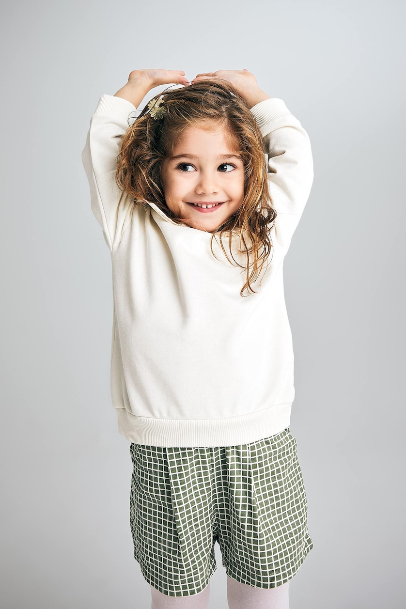 Baby Girls Khaki 3 piece Regular Fit Baby Collar Plaid Set