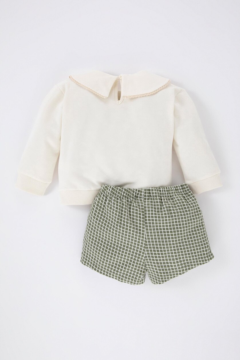 Baby Girls Khaki 3 piece Regular Fit Baby Collar Plaid Set