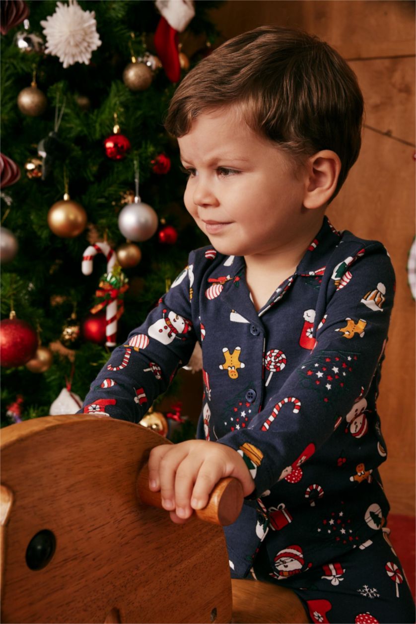 Малыши мальчики Синий Пижама новогодняя с длинным рукавом для малышей мальчиков