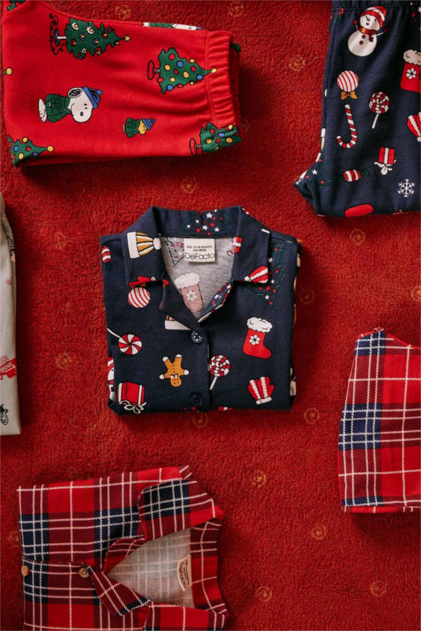 Малыши мальчики Синий Пижама новогодняя с длинным рукавом для малышей мальчиков