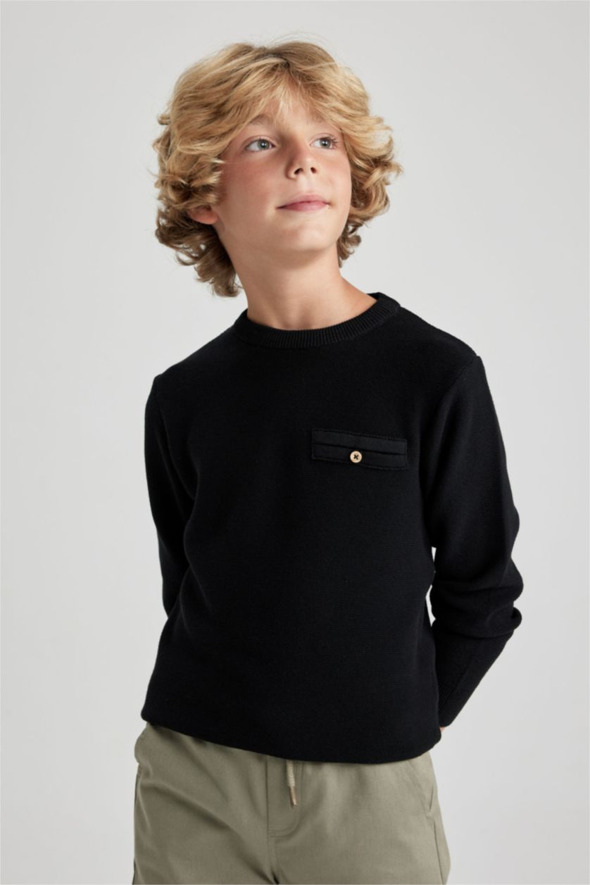 أولادي أسود بلوفر تريكو اولادي قصة عادية برقبة مستديرة