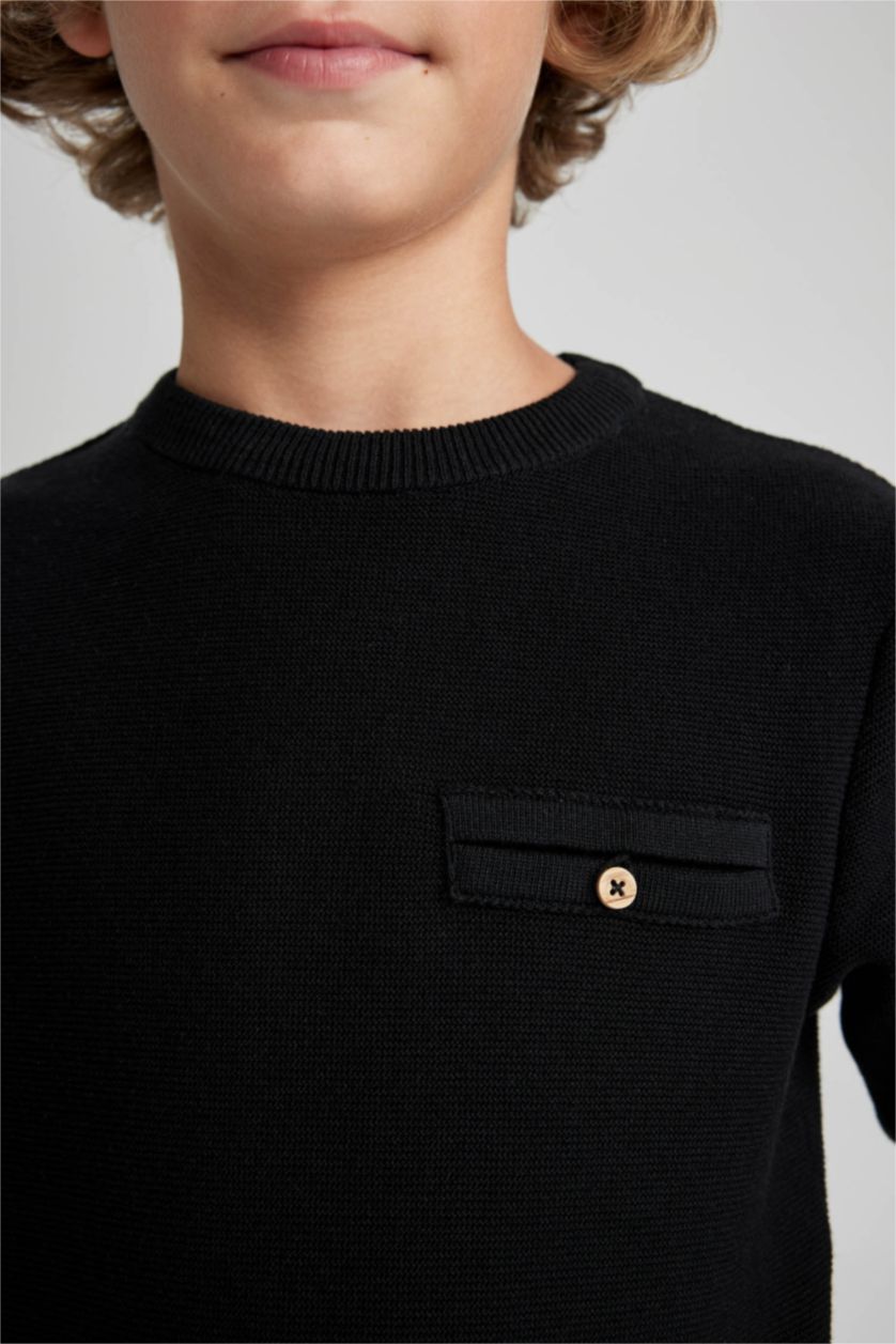 أولادي أسود بلوفر تريكو اولادي قصة عادية برقبة مستديرة