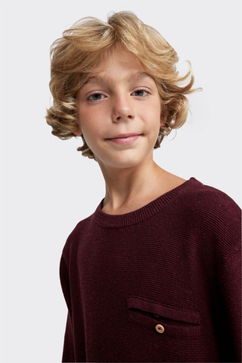 أولادي خمري بلوفر تريكو اولادي قصة عادية برقبة مستديرة