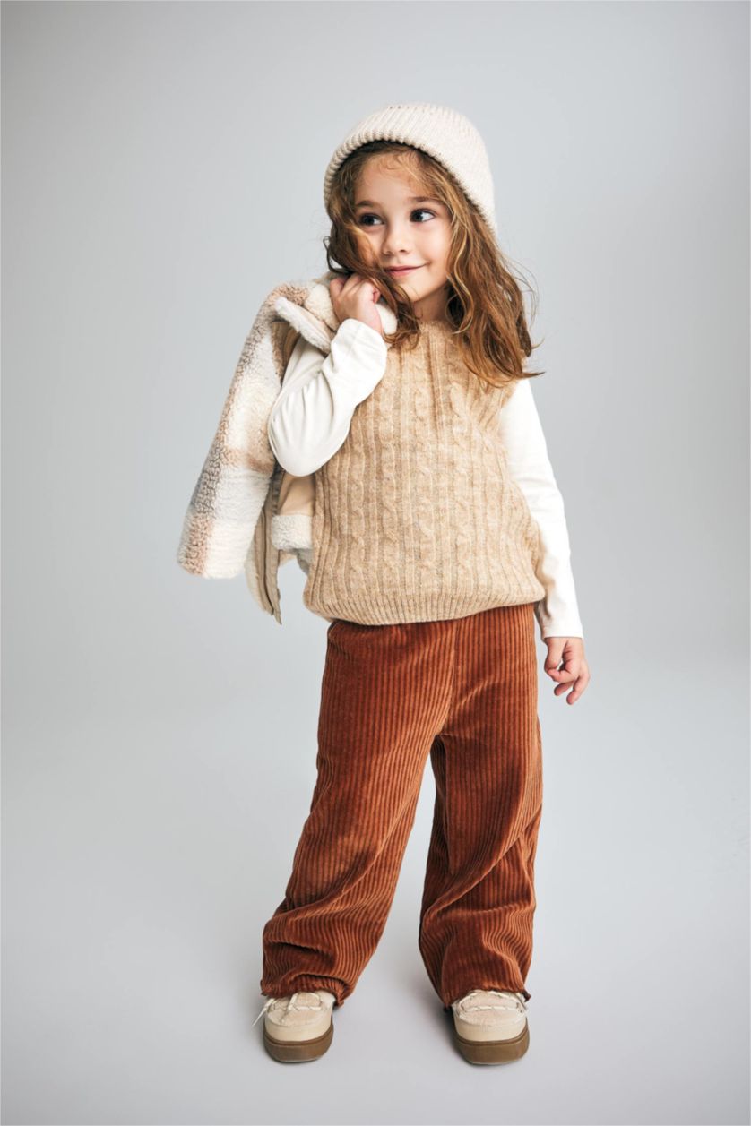 Kız Bebek Açık Kahve Regular Fıt Kadife Pantolon Kız Bebek