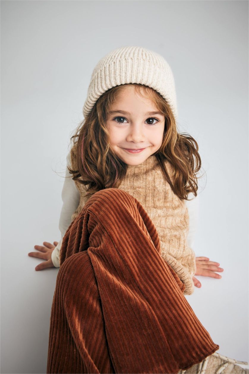 Kız Bebek Açık Kahve Regular Fıt Kadife Pantolon Kız Bebek