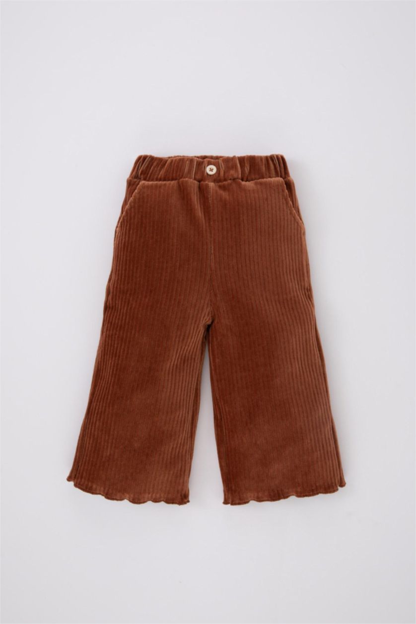 Kız Bebek Açık Kahve Regular Fıt Kadife Pantolon Kız Bebek