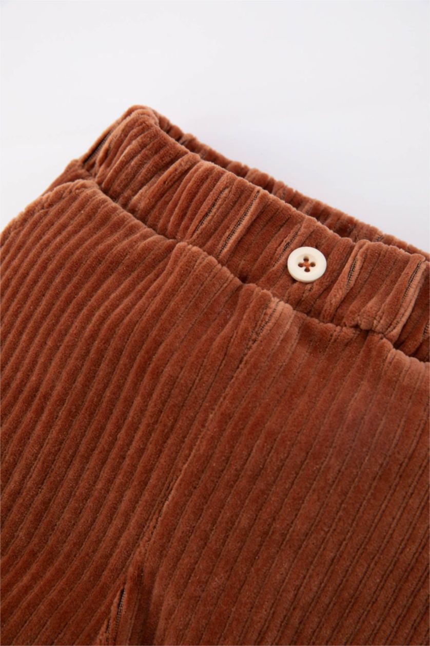 Kız Bebek Açık Kahve Regular Fıt Kadife Pantolon Kız Bebek