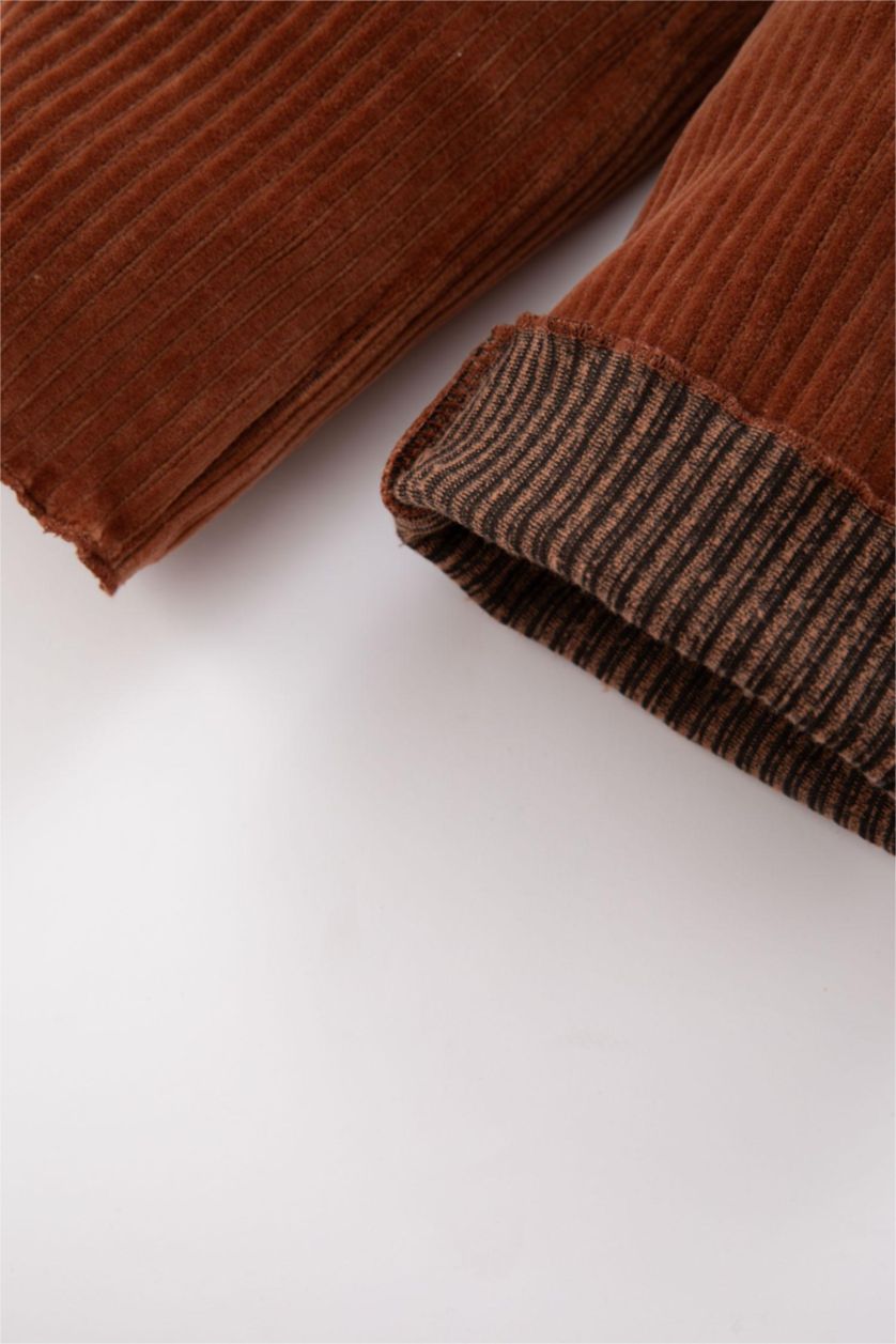 Kız Bebek Açık Kahve Regular Fıt Kadife Pantolon Kız Bebek