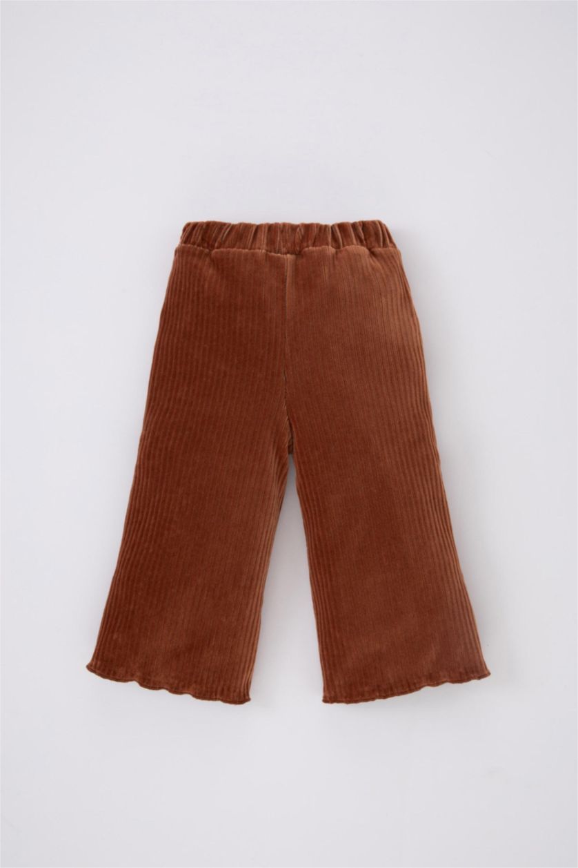 Kız Bebek Açık Kahve Regular Fıt Kadife Pantolon Kız Bebek