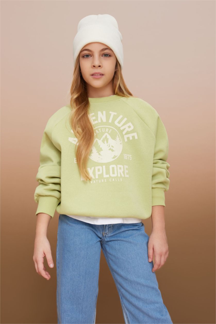 GIRLS & TEENS Light Green Girl Oversize Fit Thick Sweatshirt