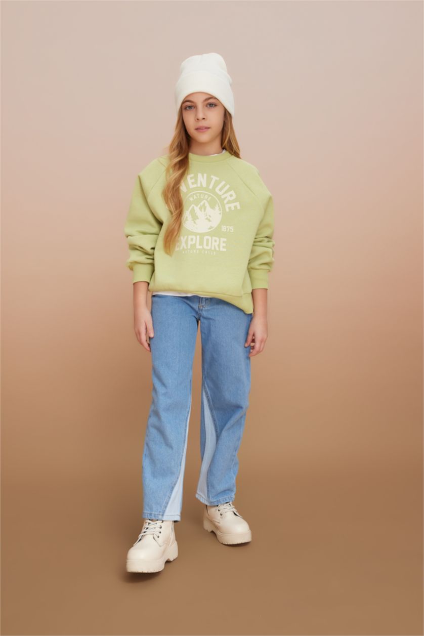 GIRLS & TEENS Light Green Girl Oversize Fit Thick Sweatshirt