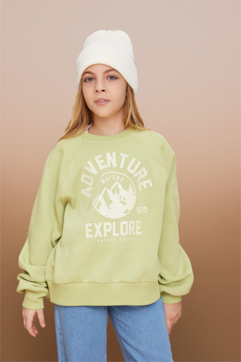 GIRLS & TEENS Light Green Girl Oversize Fit Thick Sweatshirt