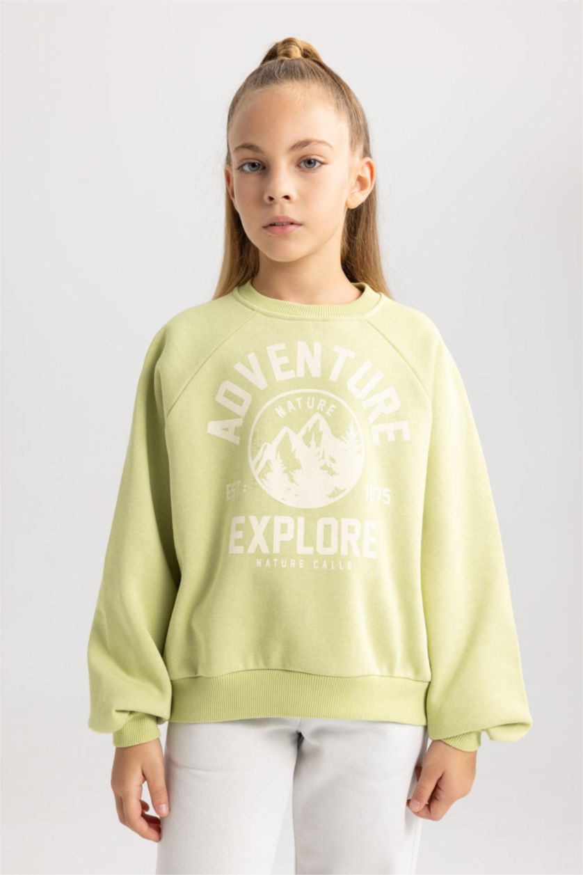 GIRLS & TEENS Light Green Girl Oversize Fit Thick Sweatshirt