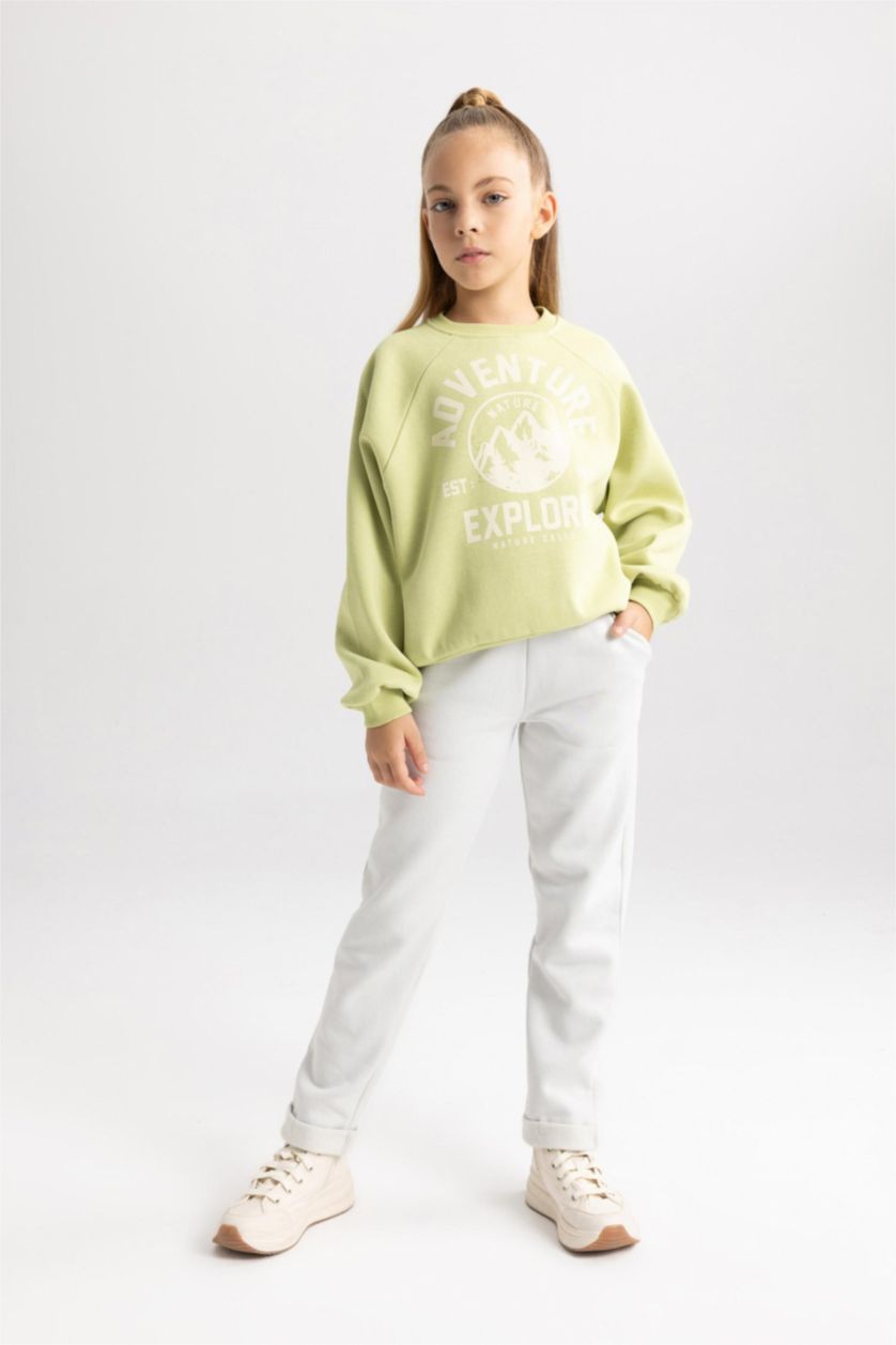 GIRLS & TEENS Light Green Girl Oversize Fit Thick Sweatshirt