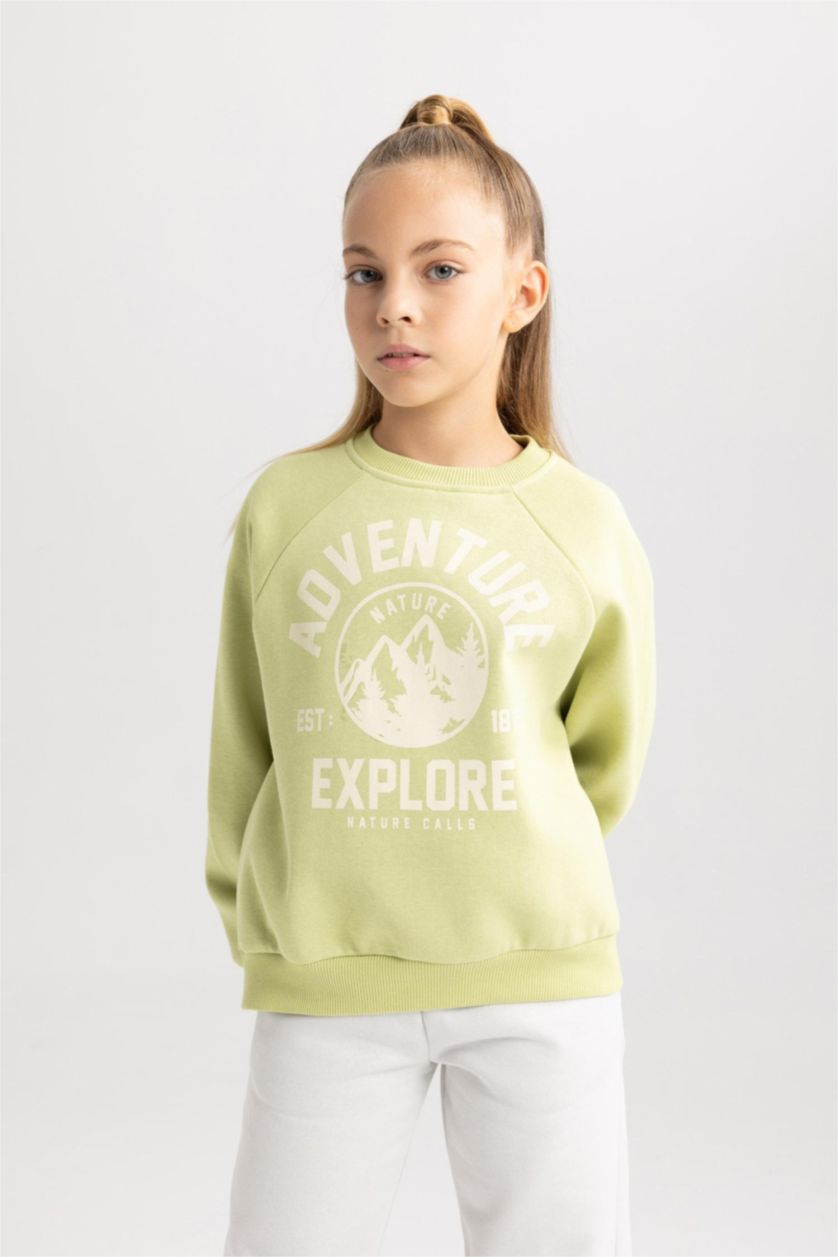GIRLS & TEENS Light Green Girl Oversize Fit Thick Sweatshirt