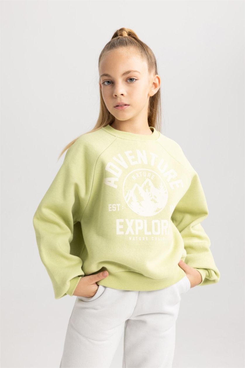 GIRLS & TEENS Light Green Girl Oversize Fit Thick Sweatshirt