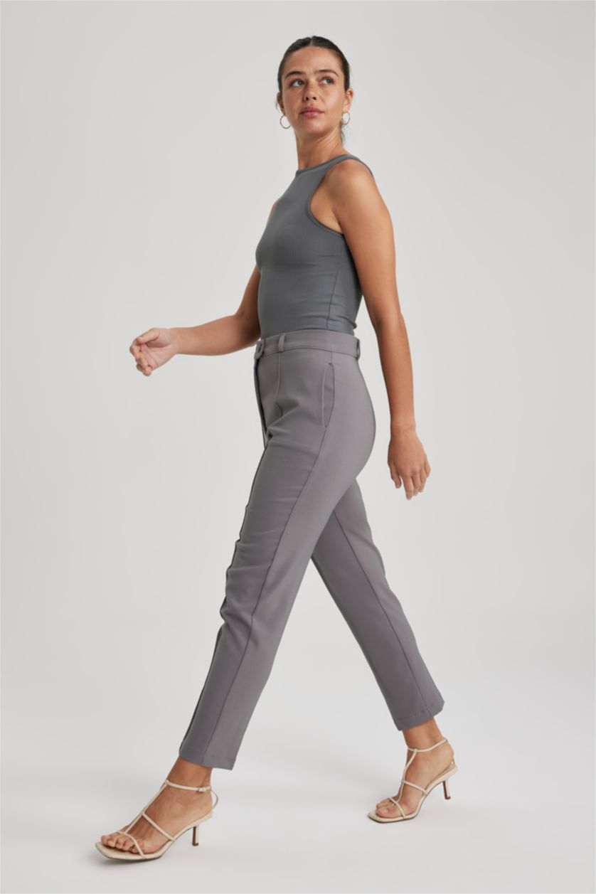 Женщины Серый Брюки c высокой талией для женщин