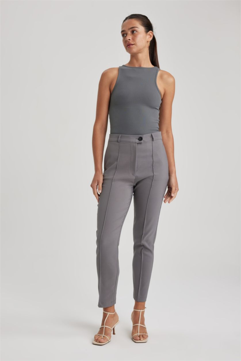 Женщины Серый Брюки c высокой талией для женщин
