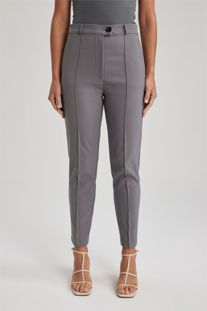 Женщины Серый Брюки c высокой талией для женщин