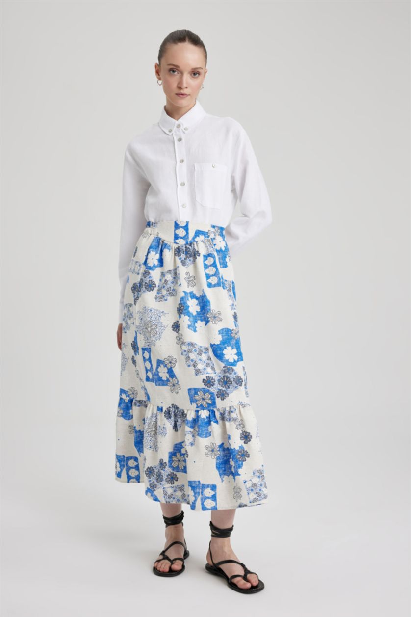 نساء ملكي فاتح تنورة موسلين منقوش