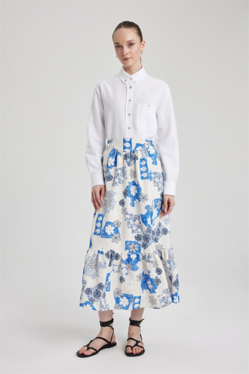 نساء ملكي فاتح تنورة موسلين منقوش