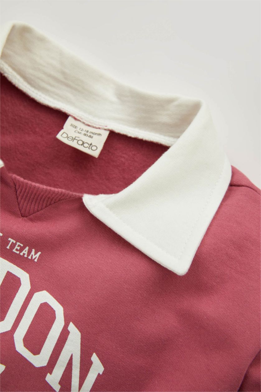 Kız Bebek Mor Kız Bebek  Polo Yaka Baskılı İçi Yumuşak Tüylü Sweatshirt