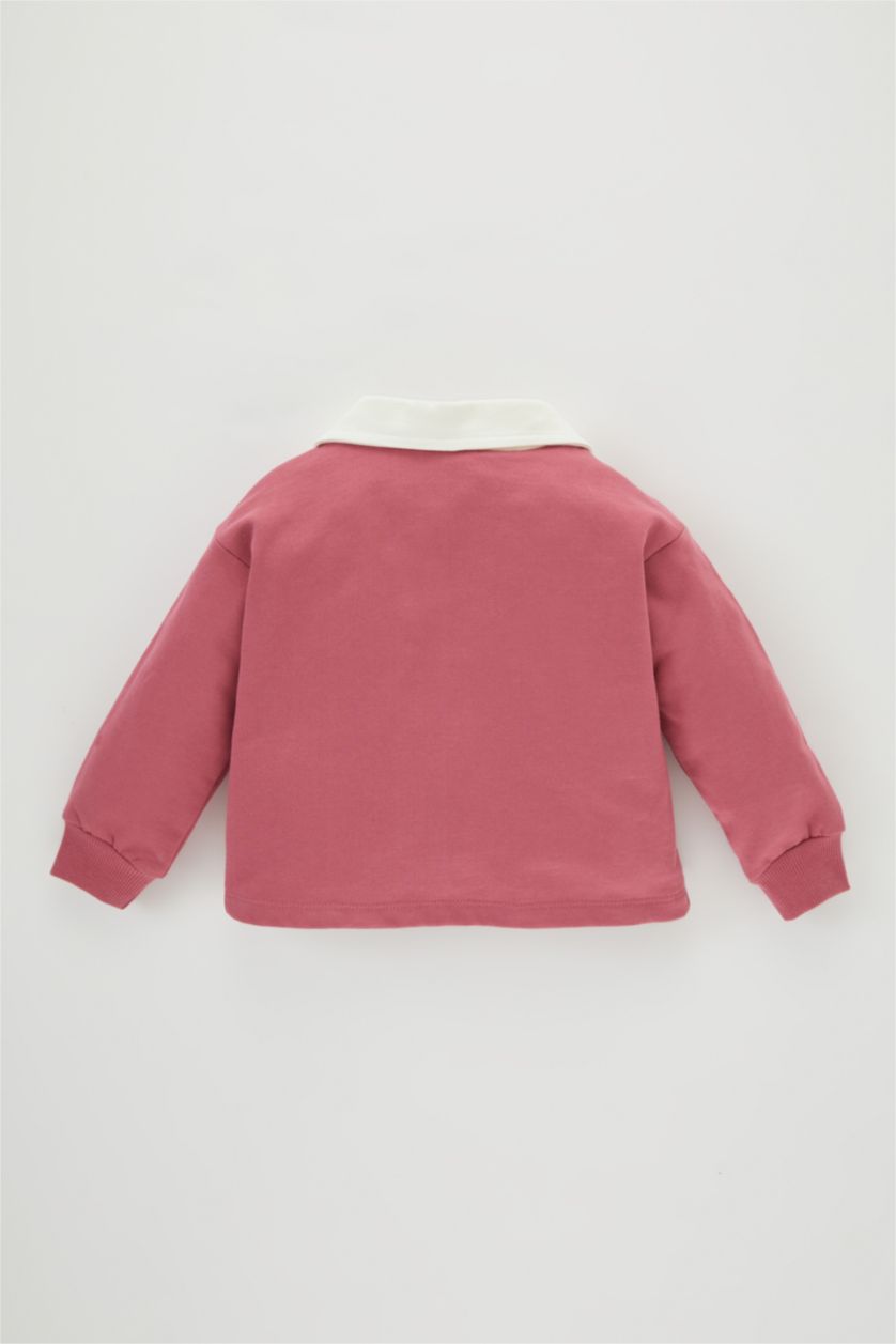 Kız Bebek Mor Kız Bebek  Polo Yaka Baskılı İçi Yumuşak Tüylü Sweatshirt