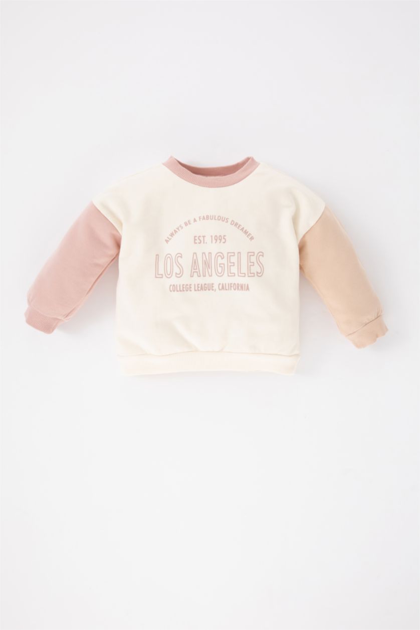 BÉBÉ FILLE Écru Sweat- Shirt Coupe Régulière Col Rond Imprimé Slogan Intérieur En Peluche Pour Bébé Fille