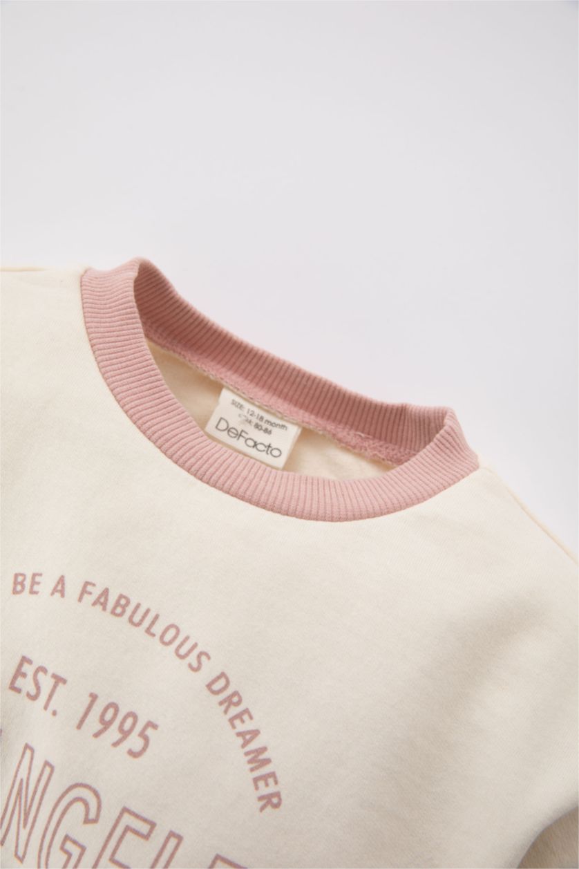 BÉBÉ FILLE Écru Sweat- Shirt Coupe Régulière Col Rond Imprimé Slogan Intérieur En Peluche Pour Bébé Fille