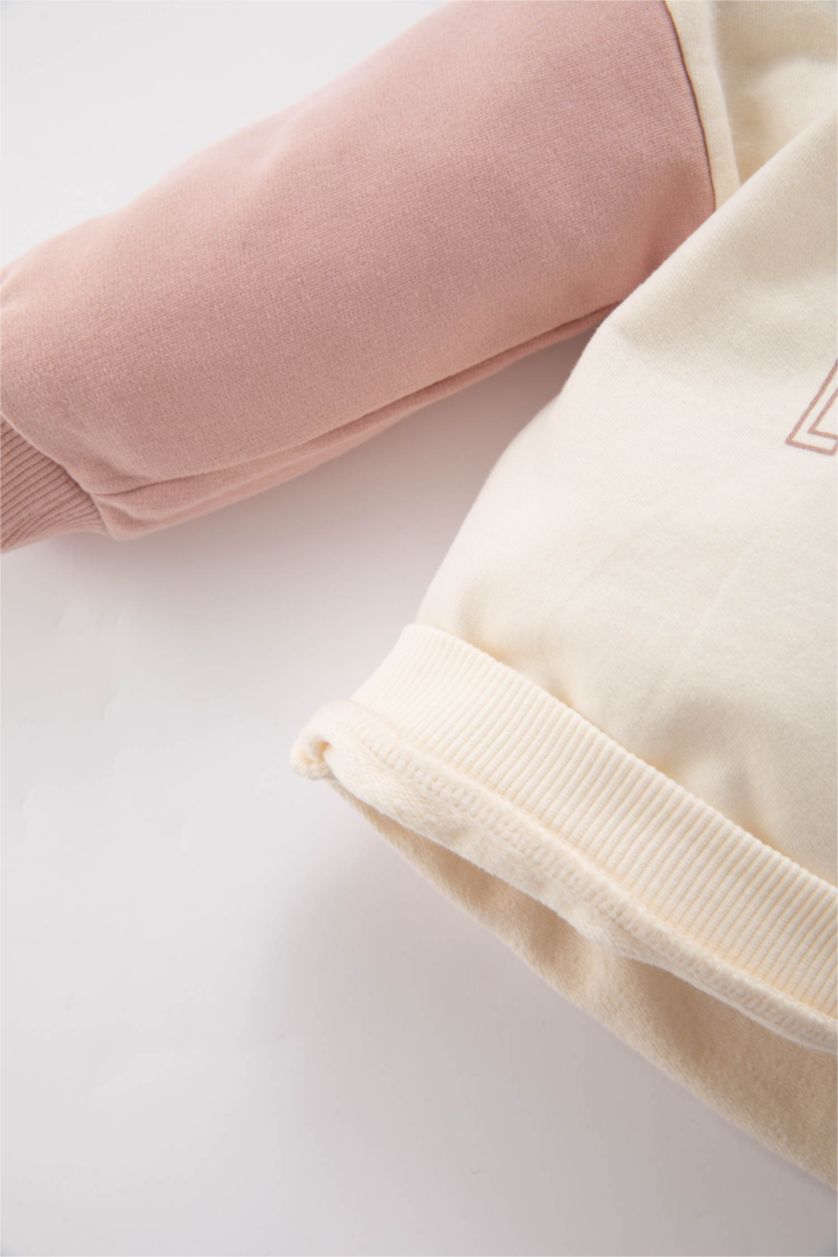 BÉBÉ FILLE Écru Sweat- Shirt Coupe Régulière Col Rond Imprimé Slogan Intérieur En Peluche Pour Bébé Fille