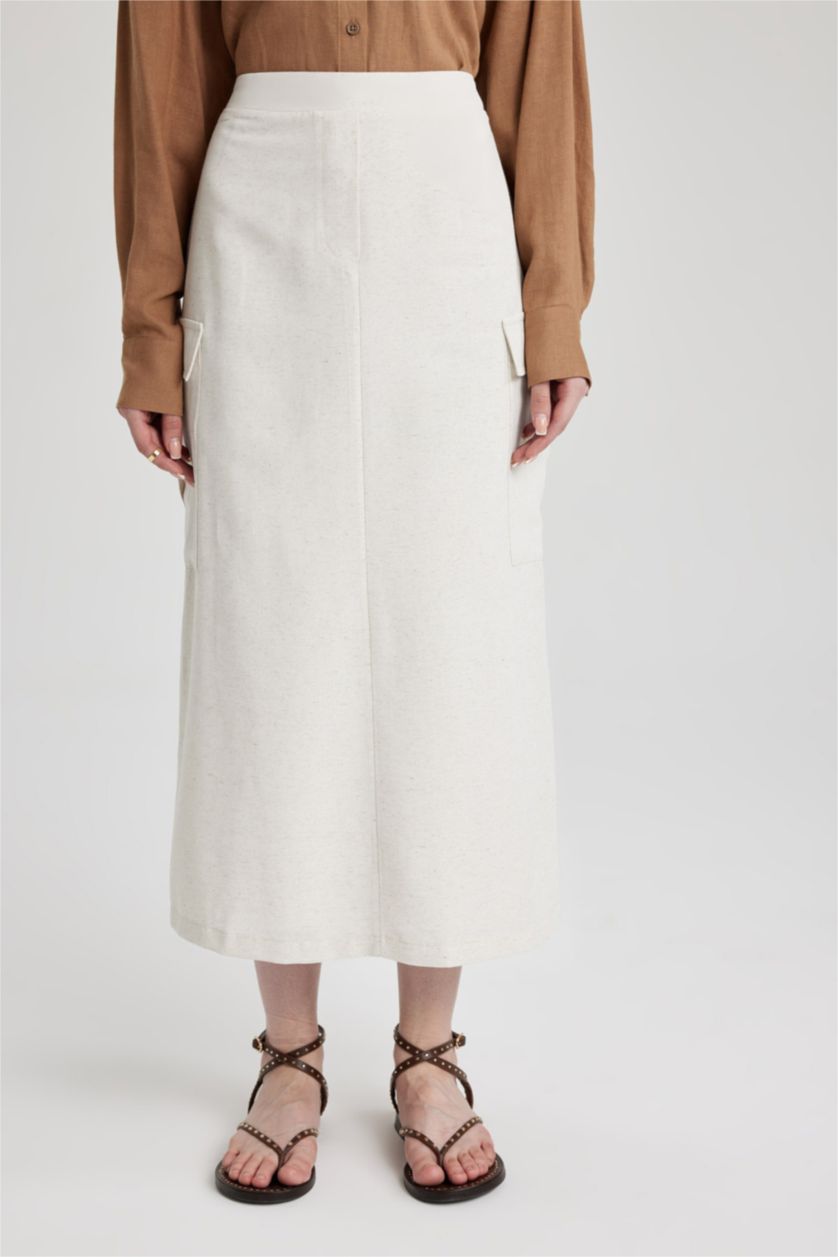 نساء بيج فاتح تنورة كتان