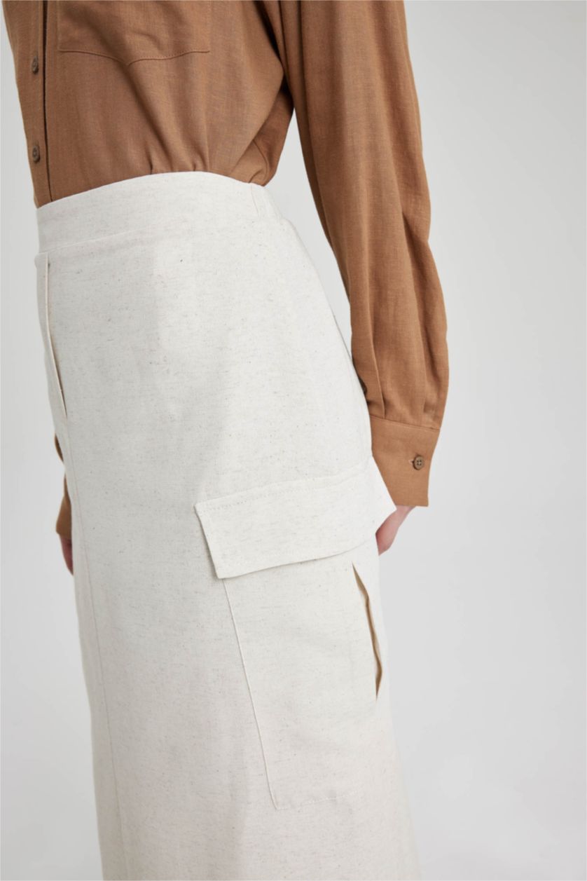 نساء بيج فاتح تنورة كتان