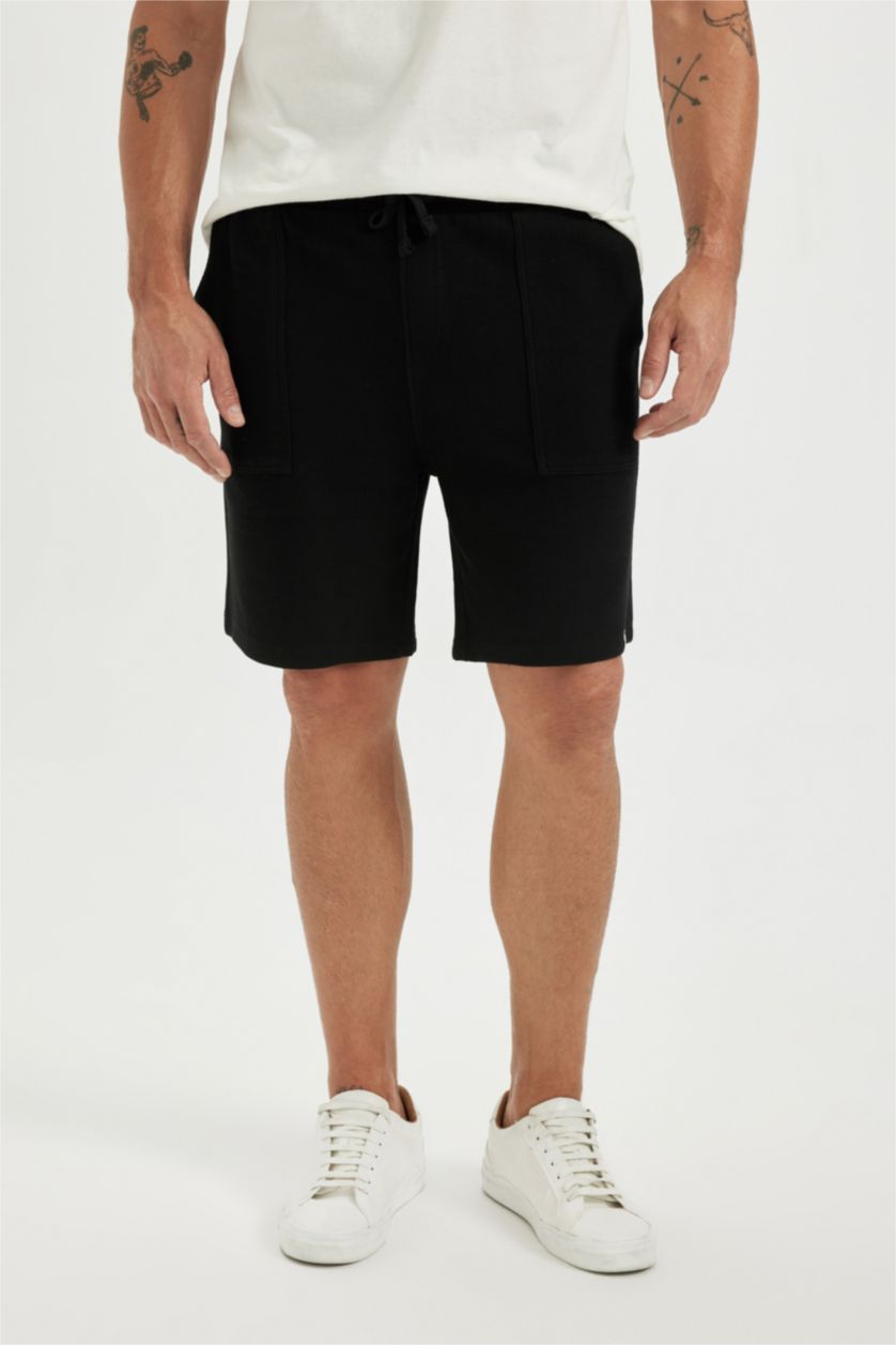 Erkek Siyah %100 Pamuk Slim Fit Dar Kesim Esnek Belli Basic Düz Şort