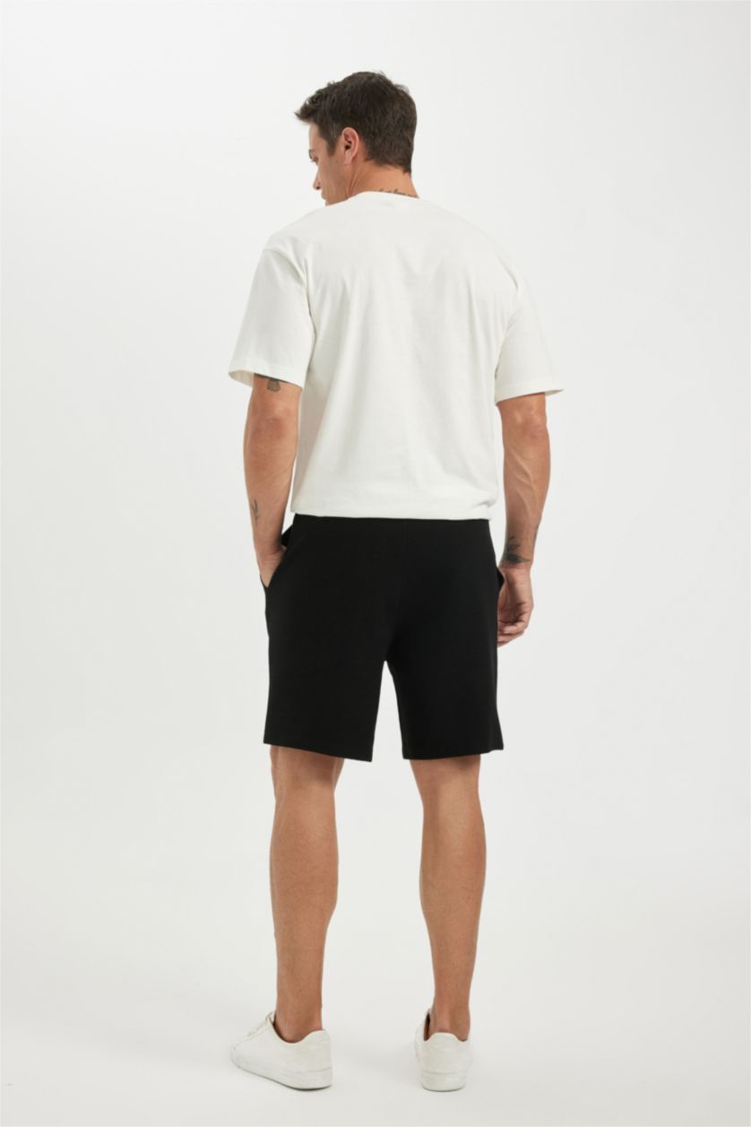 Erkek Siyah %100 Pamuk Slim Fit Dar Kesim Esnek Belli Basic Düz Şort