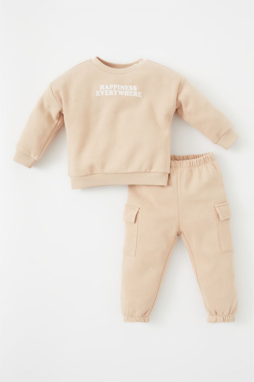 BÉBÉ FILLE Beige Ensemble De Sweat-Shirt Et Pantalon De Survêtement Imprimé Pour Bébé Fille - 2 Pièces
