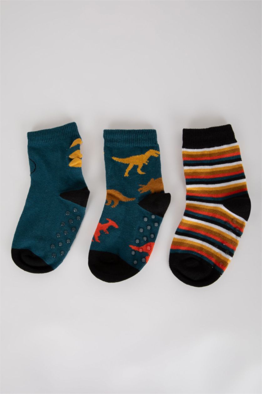 Erkek Bebek Karma Erkek Bebek Kaydırmaz Taban 3'lü Pamuklu Uzun Çorap