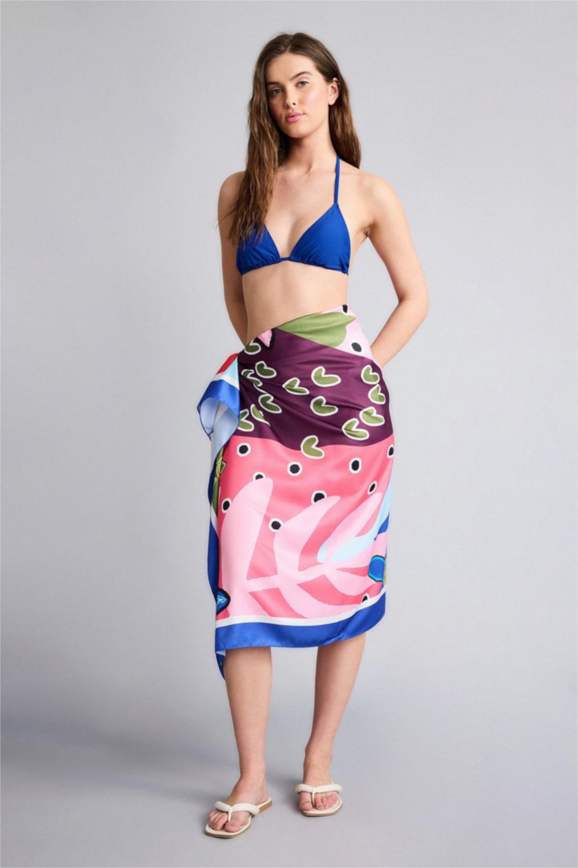 Woman Pink Fall in Love Regular Fit Patterned Satin Beachwear