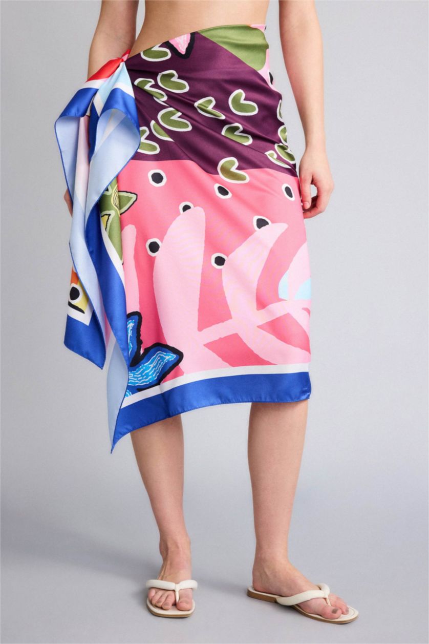 Woman Pink Fall in Love Regular Fit Patterned Satin Beachwear