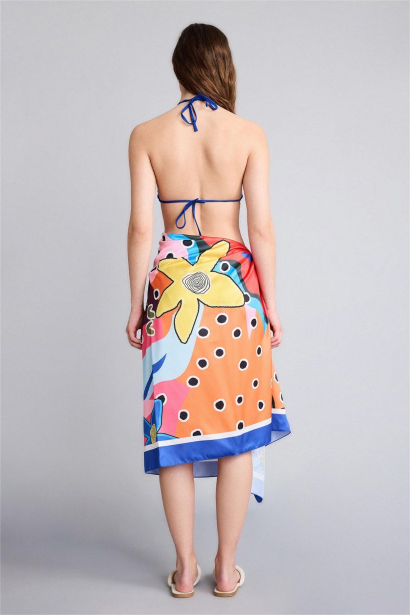 Woman Pink Fall in Love Regular Fit Patterned Satin Beachwear