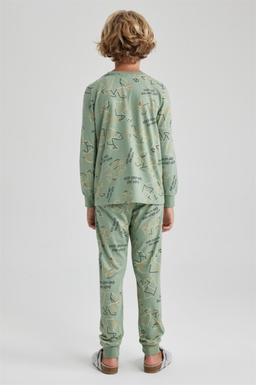 Erkek Çocuk - Genç Erkek Açık Yeşil Erkek Çocuk Desenli Uzun Kollu Pijama Takımı