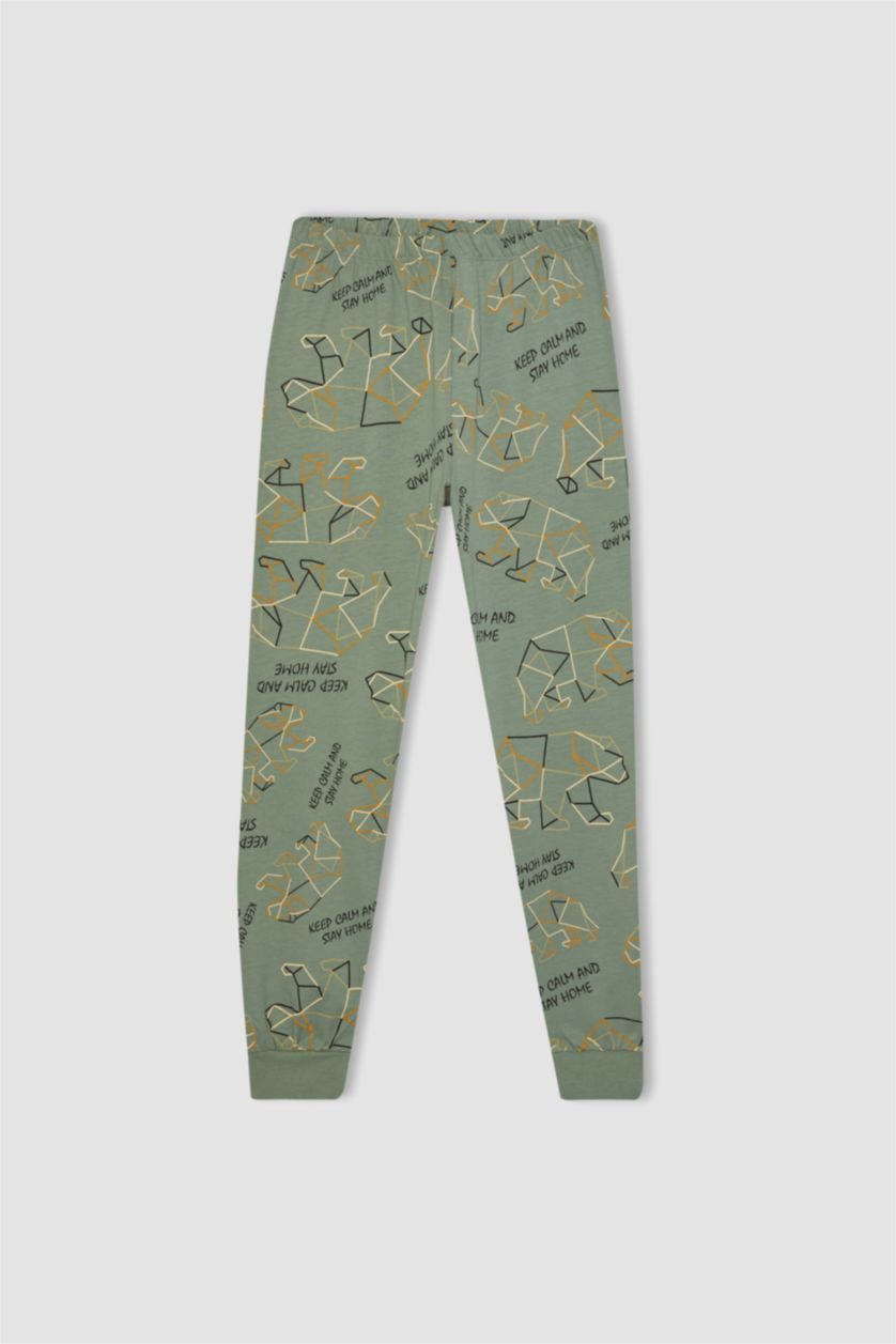 Erkek Çocuk - Genç Erkek Açık Yeşil Erkek Çocuk Desenli Uzun Kollu Pijama Takımı