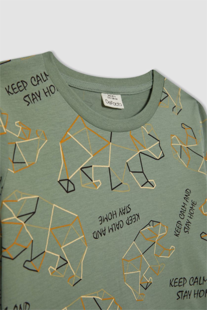 Erkek Çocuk - Genç Erkek Açık Yeşil Erkek Çocuk Desenli Uzun Kollu Pijama Takımı