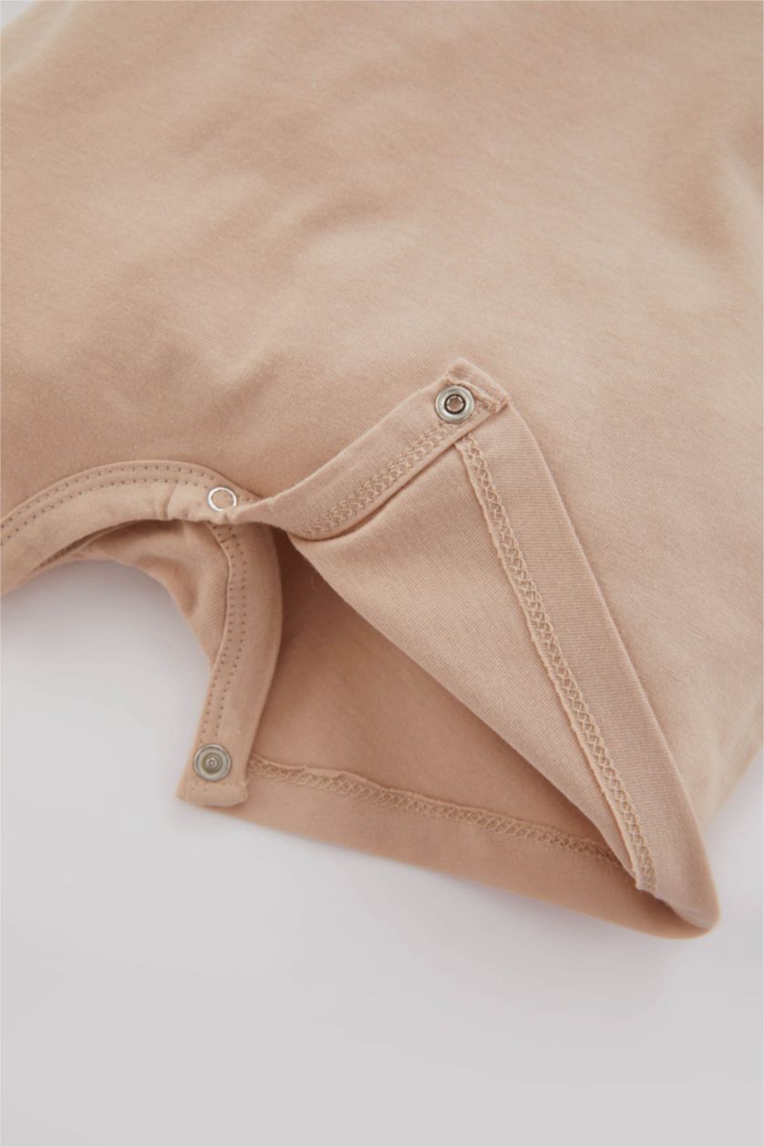 Baby Boy Beige Baby Boy Newborn Dinosaur Printed Combed Cotton 2 Piece Jumpsuit