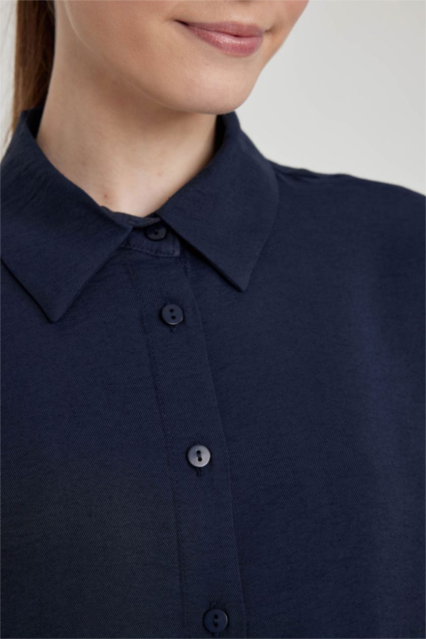 Kadın Lacivert Relax Fıt Uzun Kollu Tunik